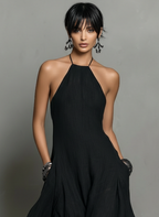 Minimalist Linen-Blend Halter Neck Maxi Dress