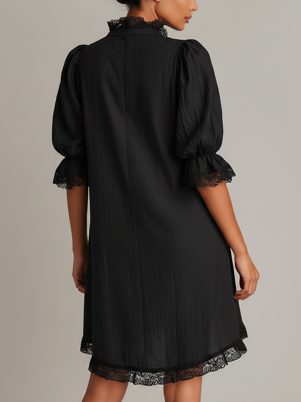 Lace Trim Puff Mini Dress
