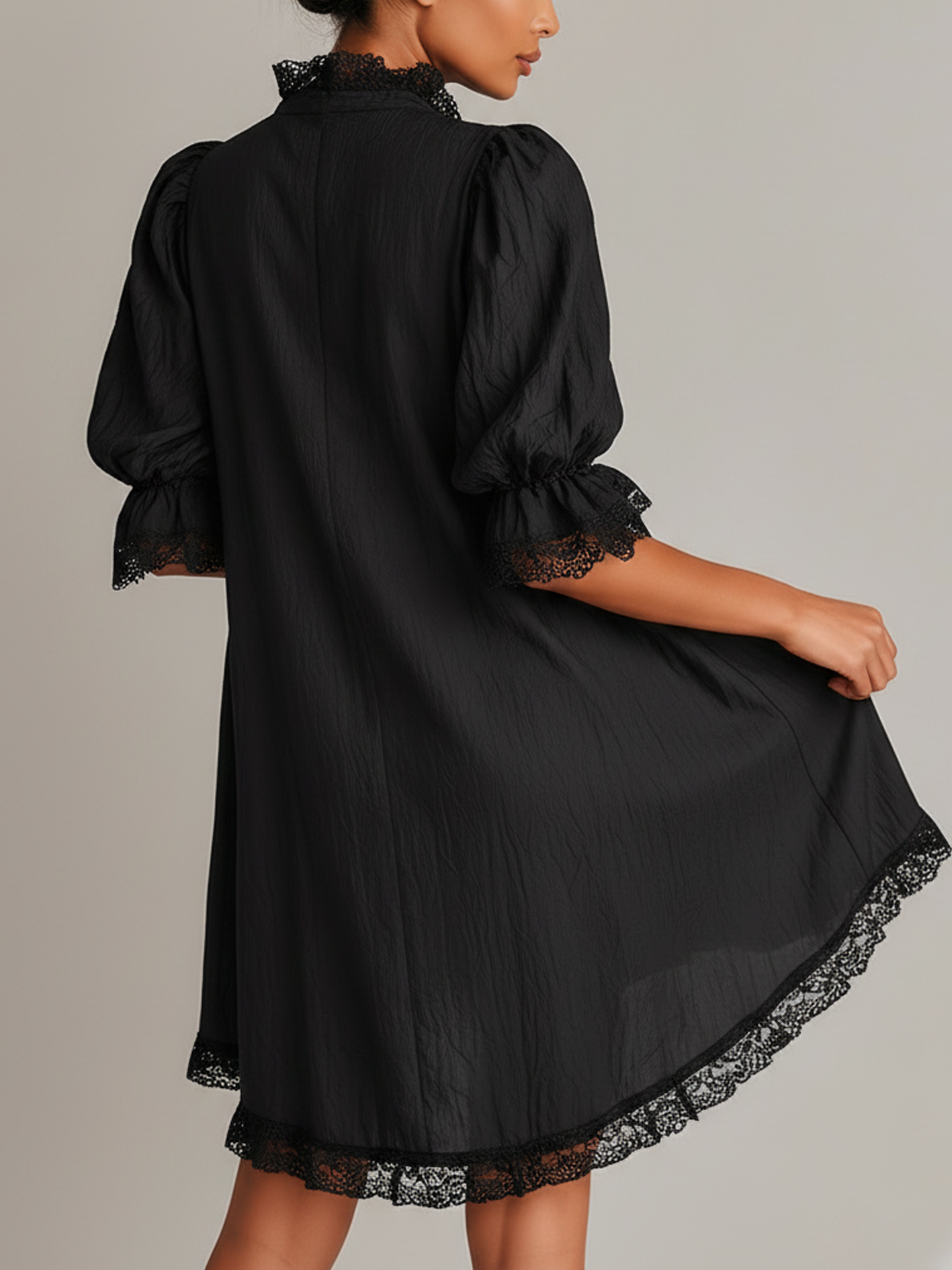 Lace Trim Puff Mini Dress