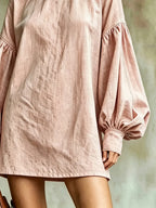 Pink 3D floral high-neck lantern-sleeve mini dress