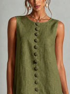 Olive Green Sleeveless Floral Button-front Mini Dress