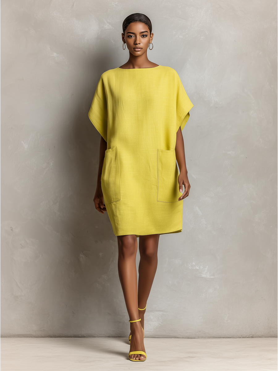 Linen-Blend Batwing Mini Dress