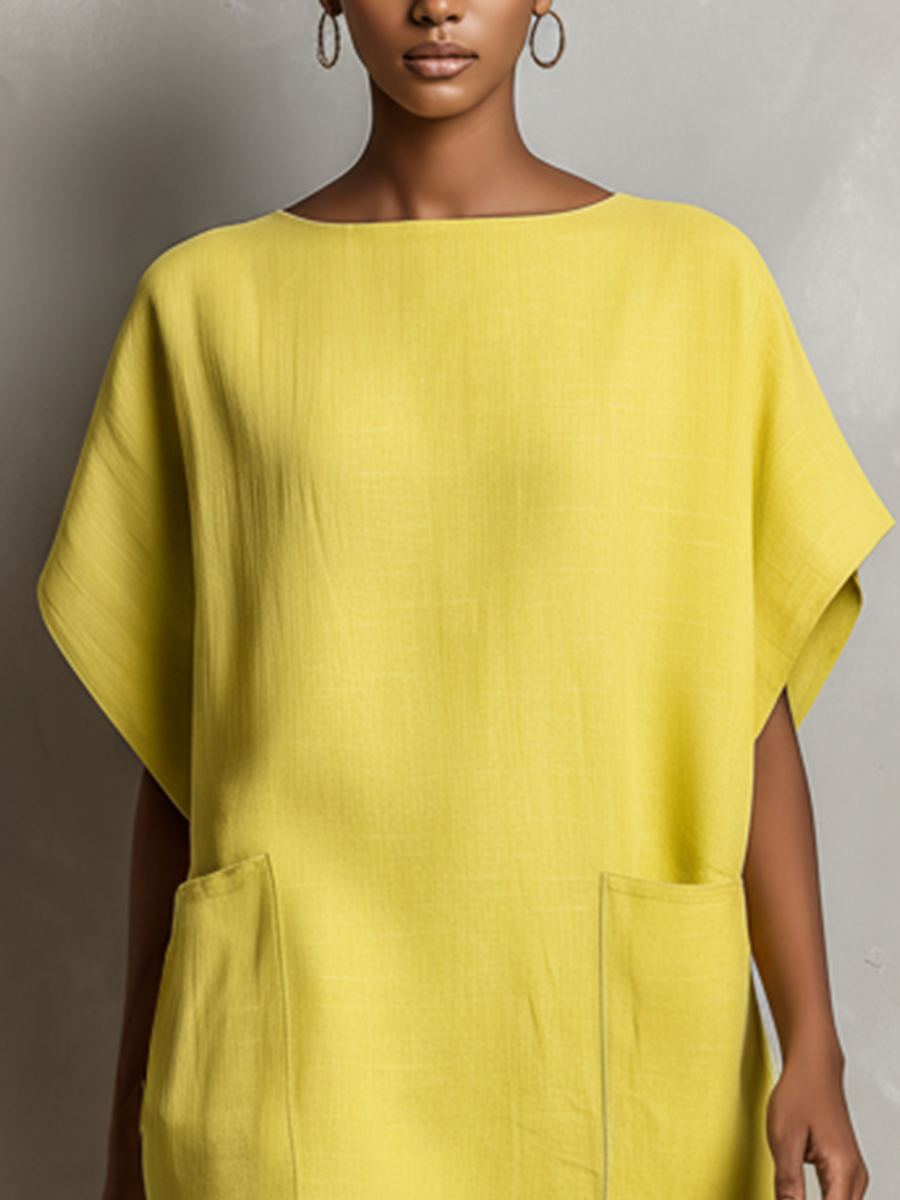 Linen-Blend Batwing Mini Dress
