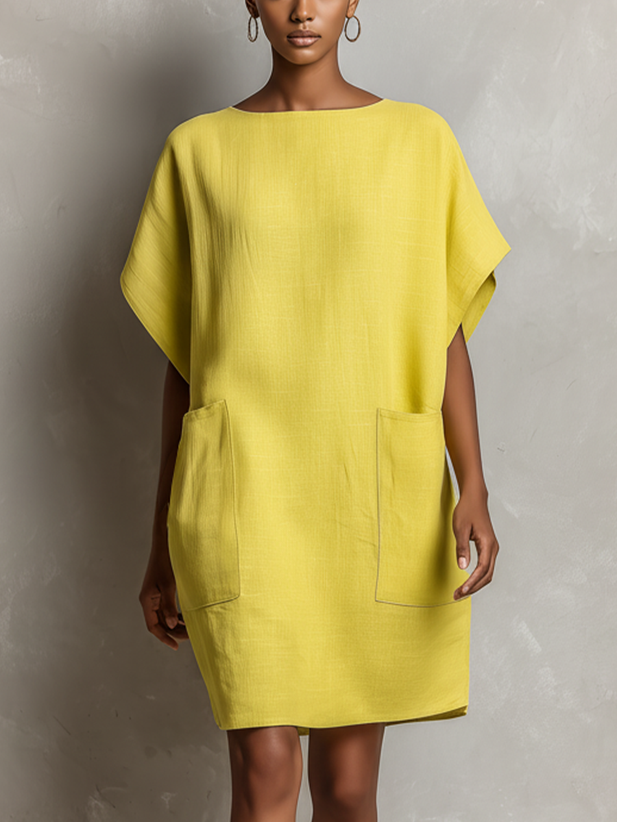 Linen-Blend Batwing Mini Dress