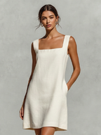 Square Neck Linen Mini Dress