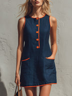 Retro Contrast Trim Mini Dress