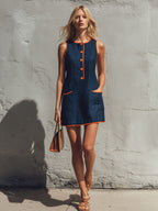 Retro Contrast Trim Mini Dress