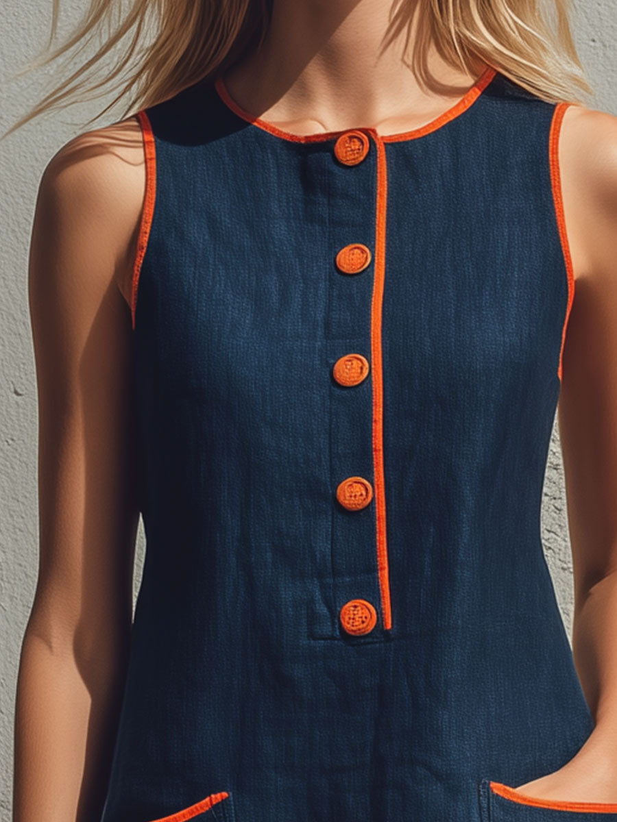 Retro Contrast Trim Mini Dress