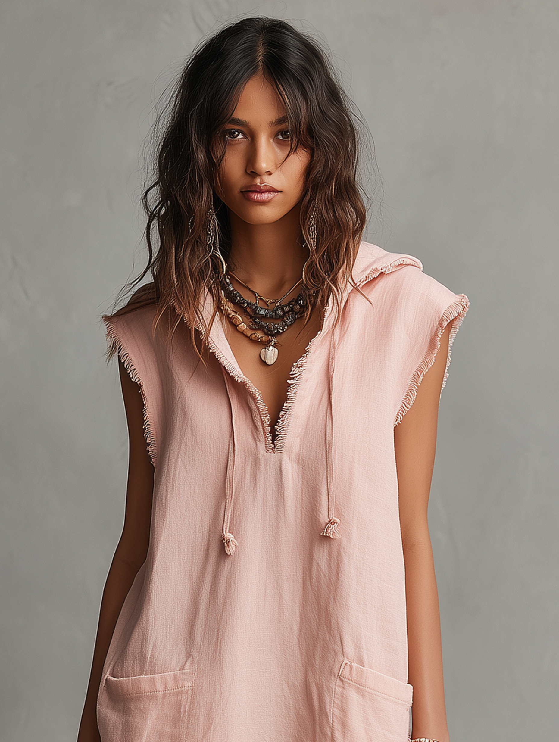 Hooded Linen-Blend Mini Dress