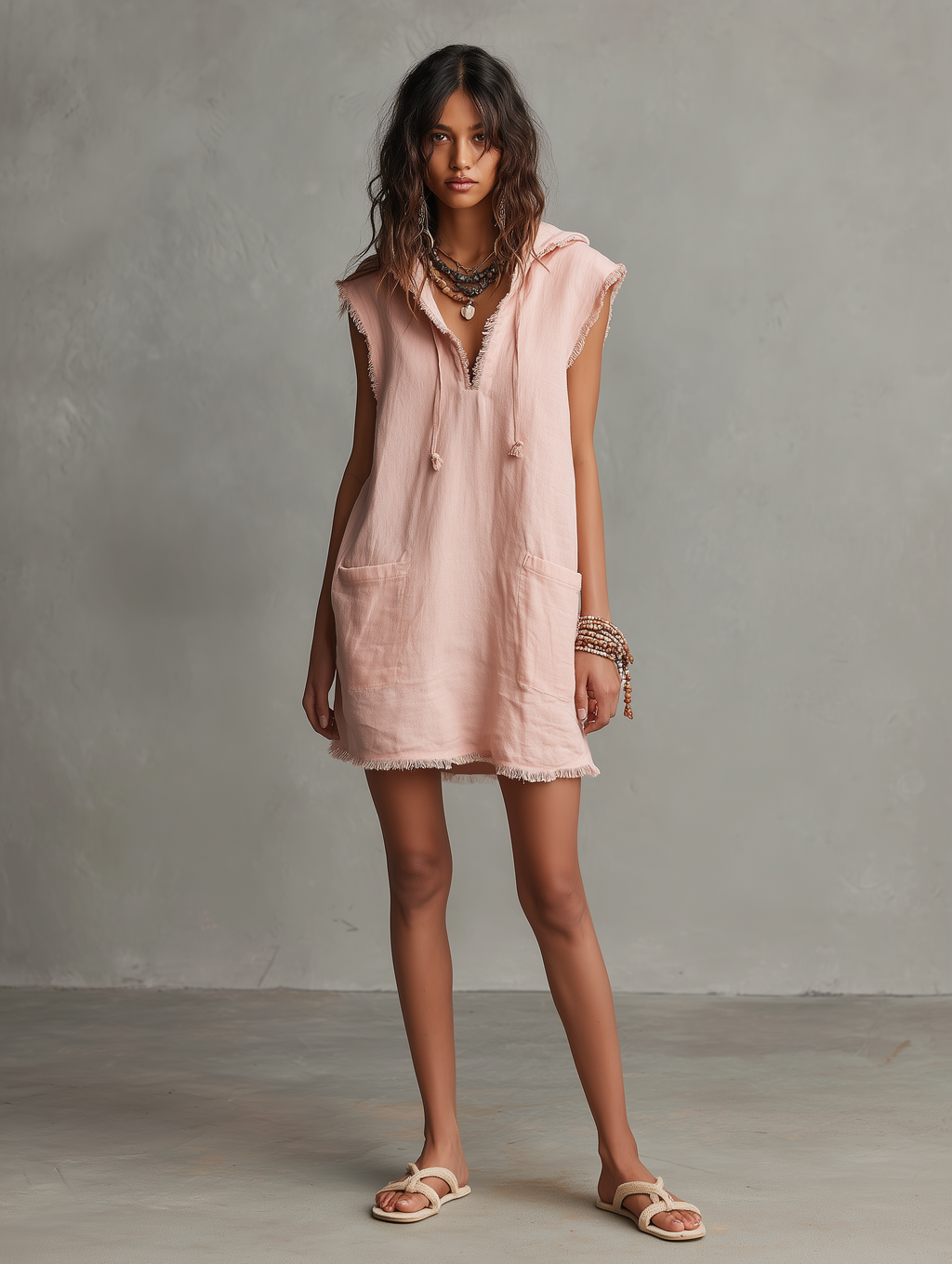 Hooded Linen-Blend Mini Dress