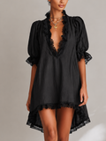 Lace Trim Puff Mini Dress