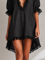 Lace Trim Puff Mini Dress