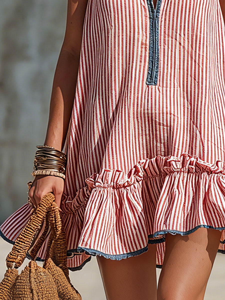 Retro Ruffle Stripe Mini Dress