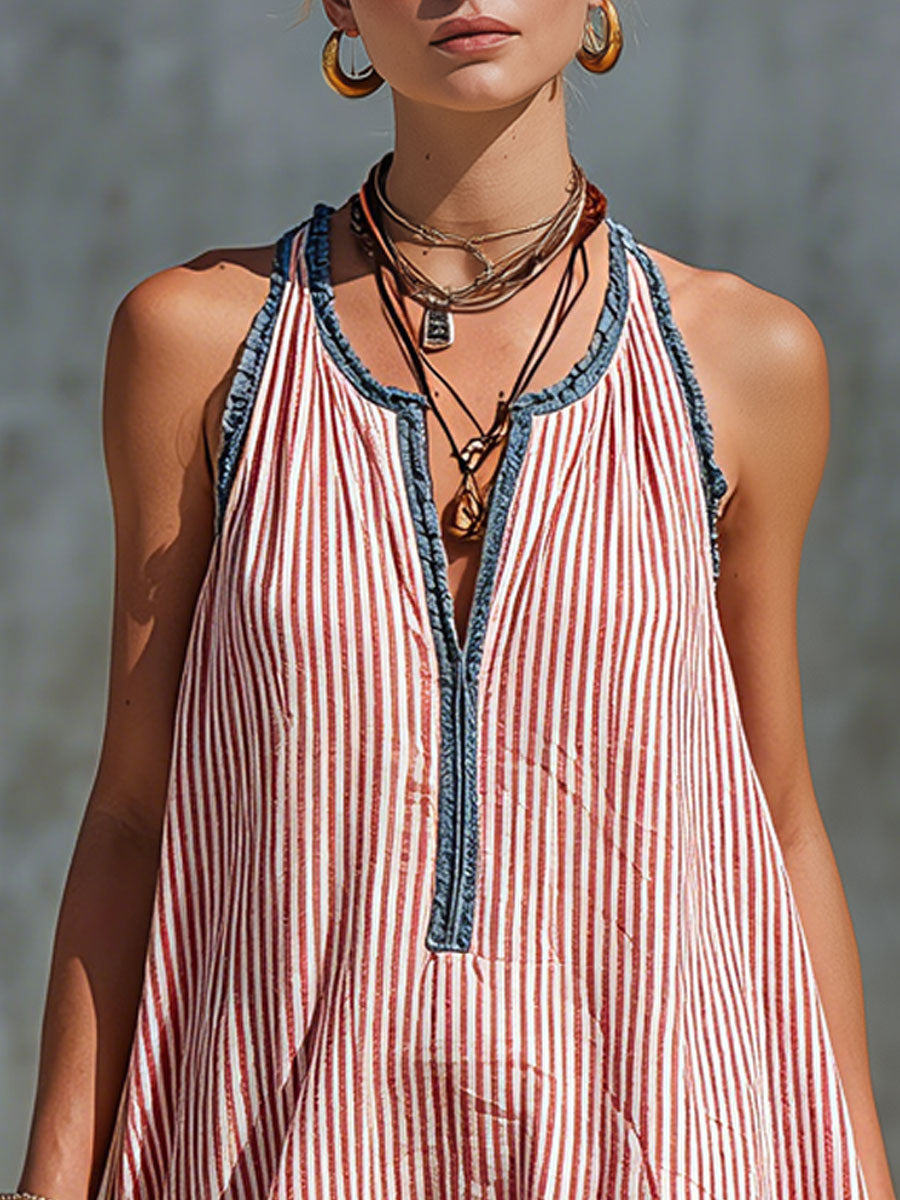Retro Ruffle Stripe Mini Dress