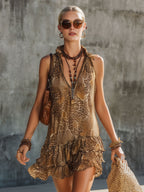 Retro Leopard Ruffle Mini Dress