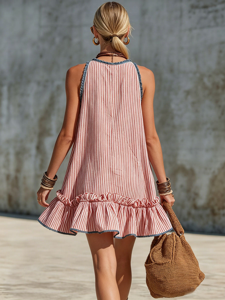 Retro Ruffle Stripe Mini Dress