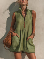 Half-Zip Linen Mini Dress