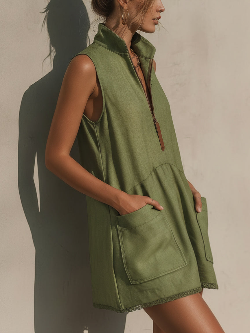 Half-Zip Linen Mini Dress