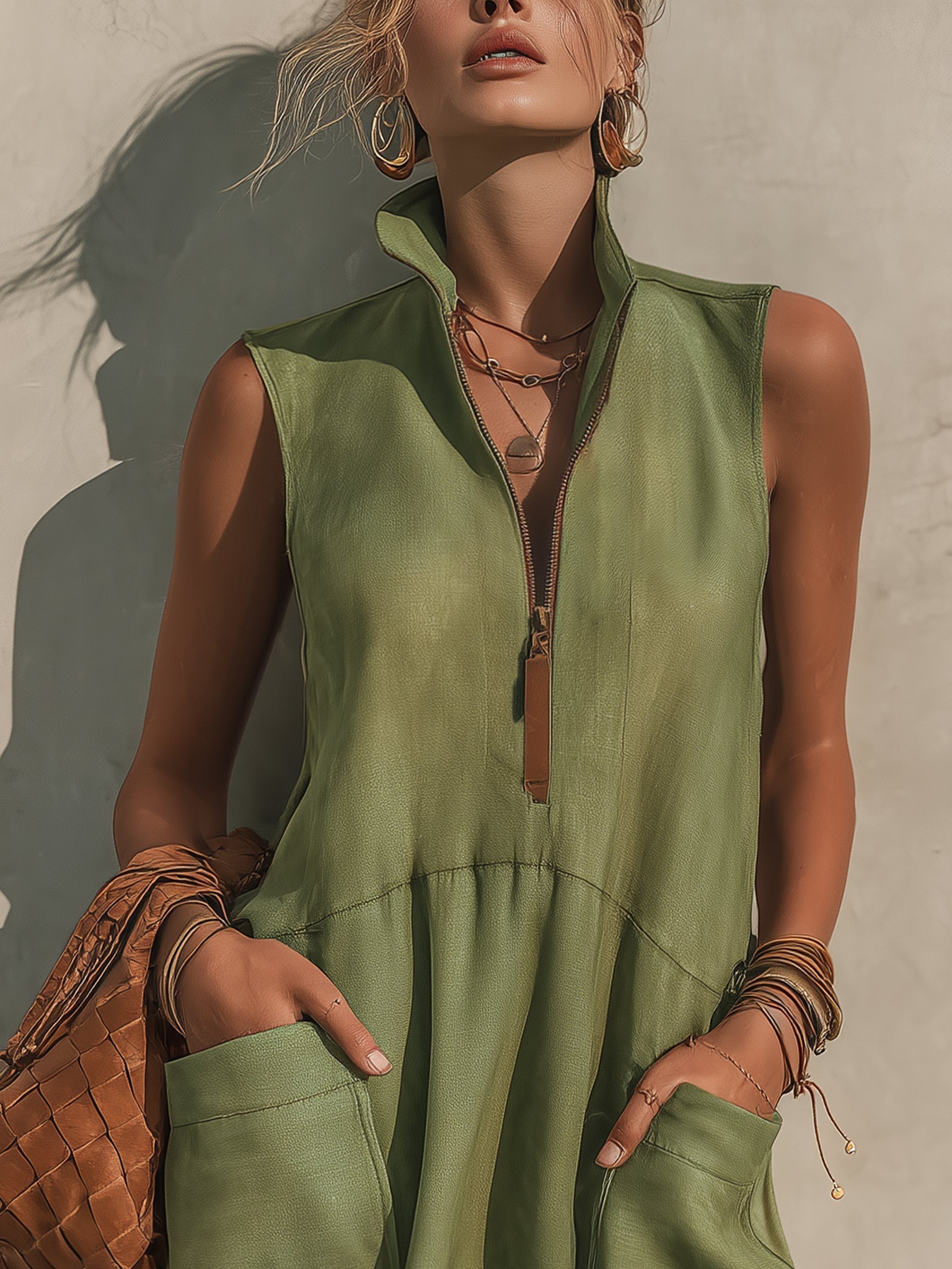 Half-Zip Linen Mini Dress