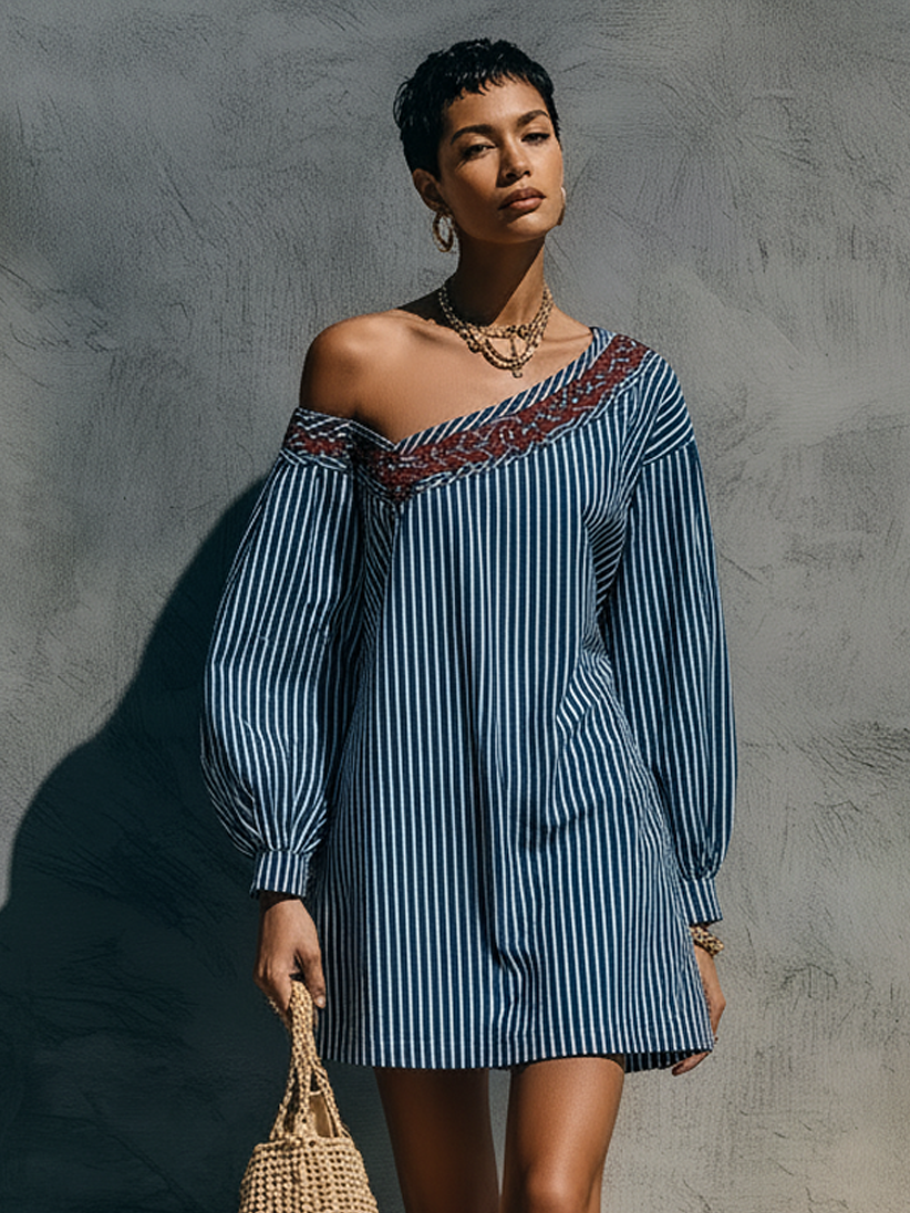 Striped One-Shoulder Mini Dress