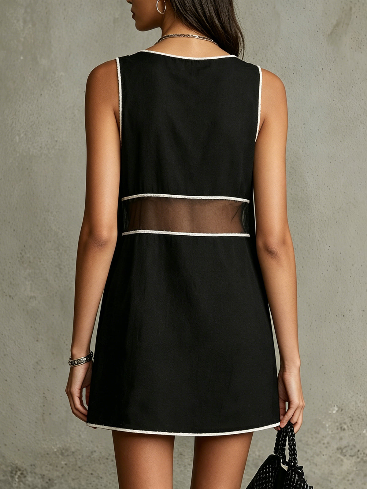 Embroidered Mesh Mini Dress