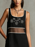 Embroidered Mesh Mini Dress