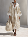 Lace Trim Stripe Maxi Dress