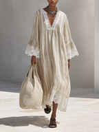 Lace Trim Stripe Maxi Dress
