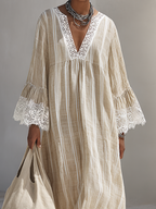 Lace Trim Stripe Maxi Dress