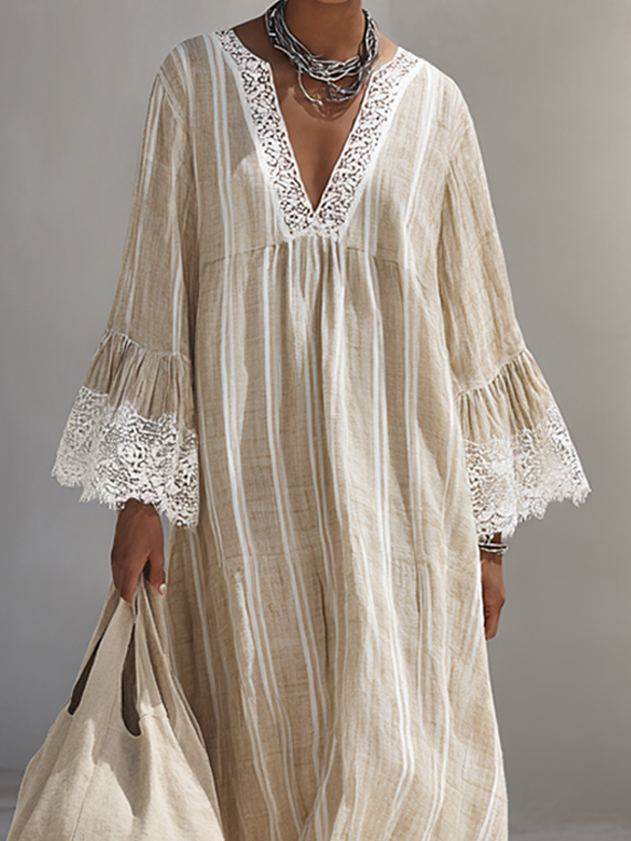 Lace Trim Stripe Maxi Dress
