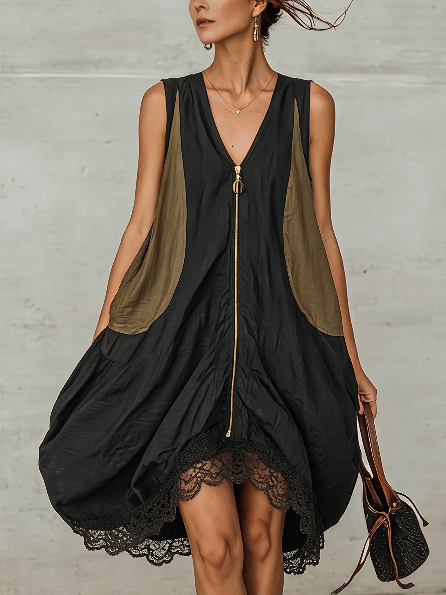 Colorblock Lace Mini Dress