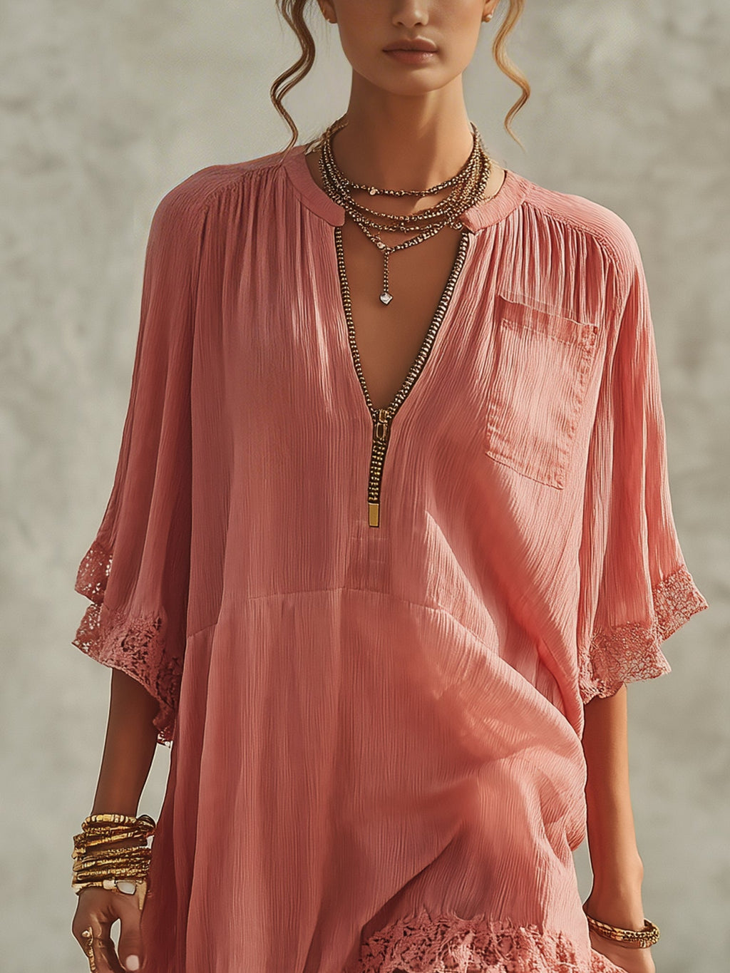 Ruffled Zip Chiffon Mini Dress