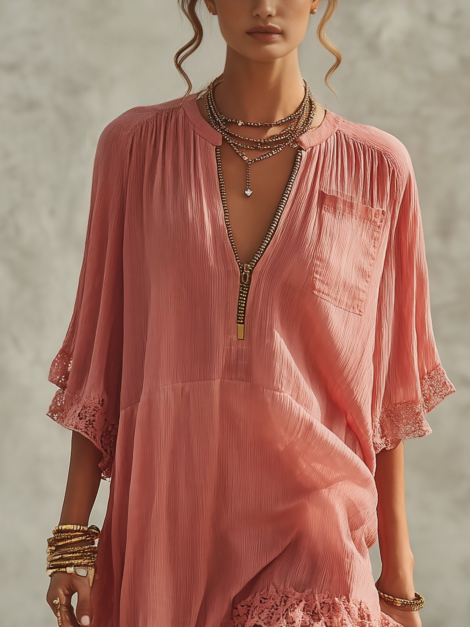 Ruffled Zip Chiffon Mini Dress