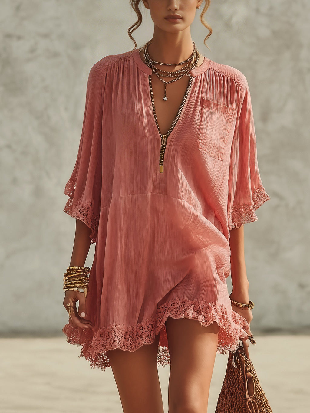 Ruffled Zip Chiffon Mini Dress