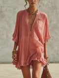 Ruffled Zip Chiffon Mini Dress