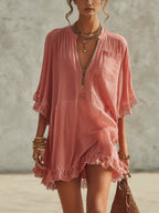 Ruffled Zip Chiffon Mini Dress