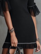 Sheer Ruffle Knit Mini Dress