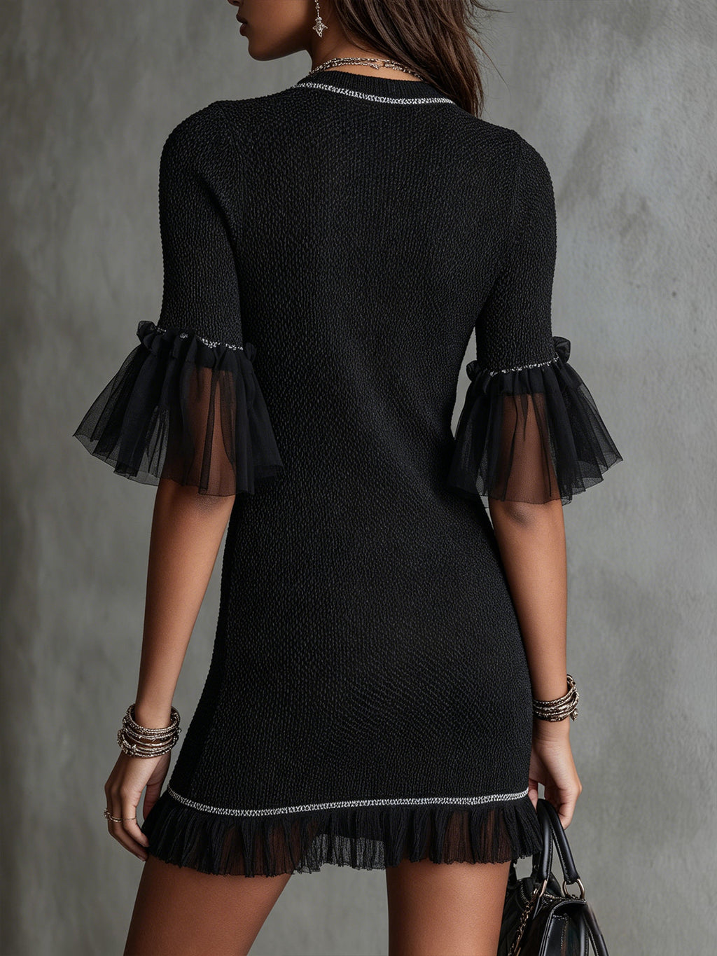 Sheer Ruffle Knit Mini Dress