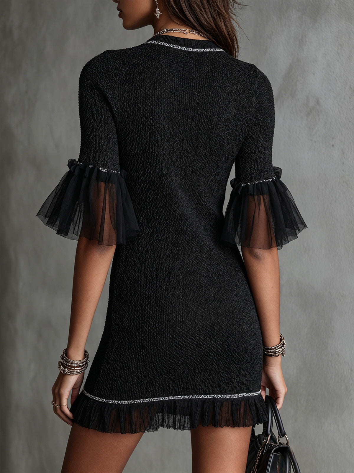 Sheer Ruffle Knit Mini Dress