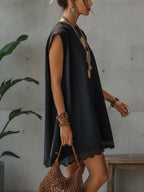 Embroidered Lace Linen Mini Dress