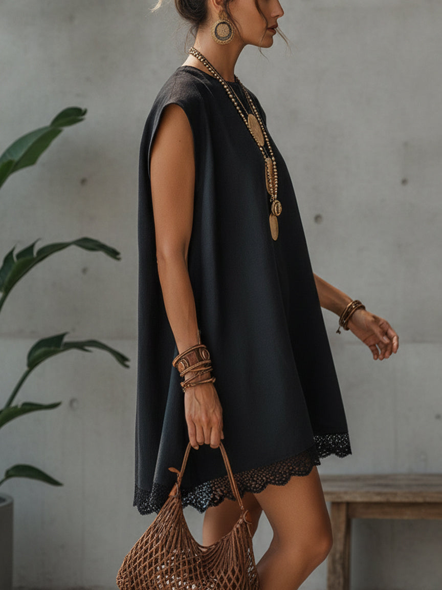 Embroidered Lace Linen Mini Dress