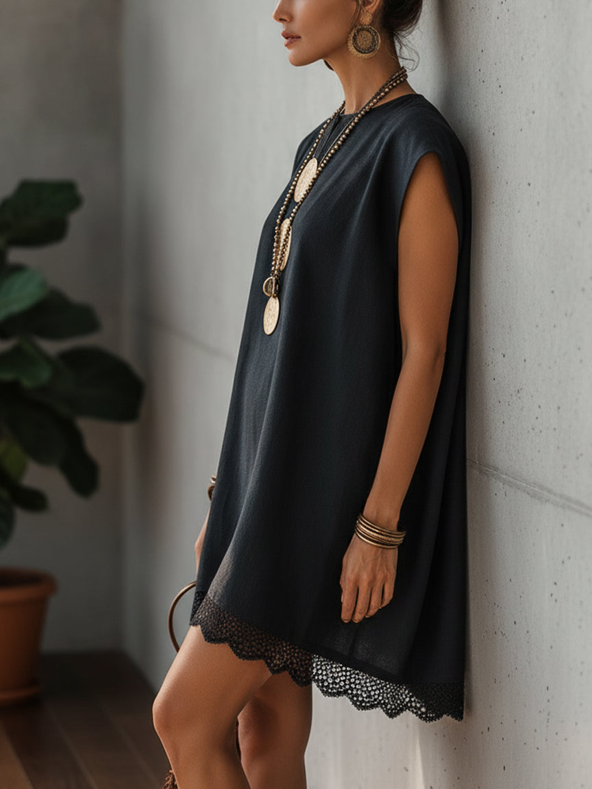 Embroidered Lace Linen Mini Dress