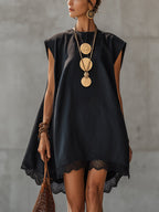 Embroidered Lace Linen Mini Dress