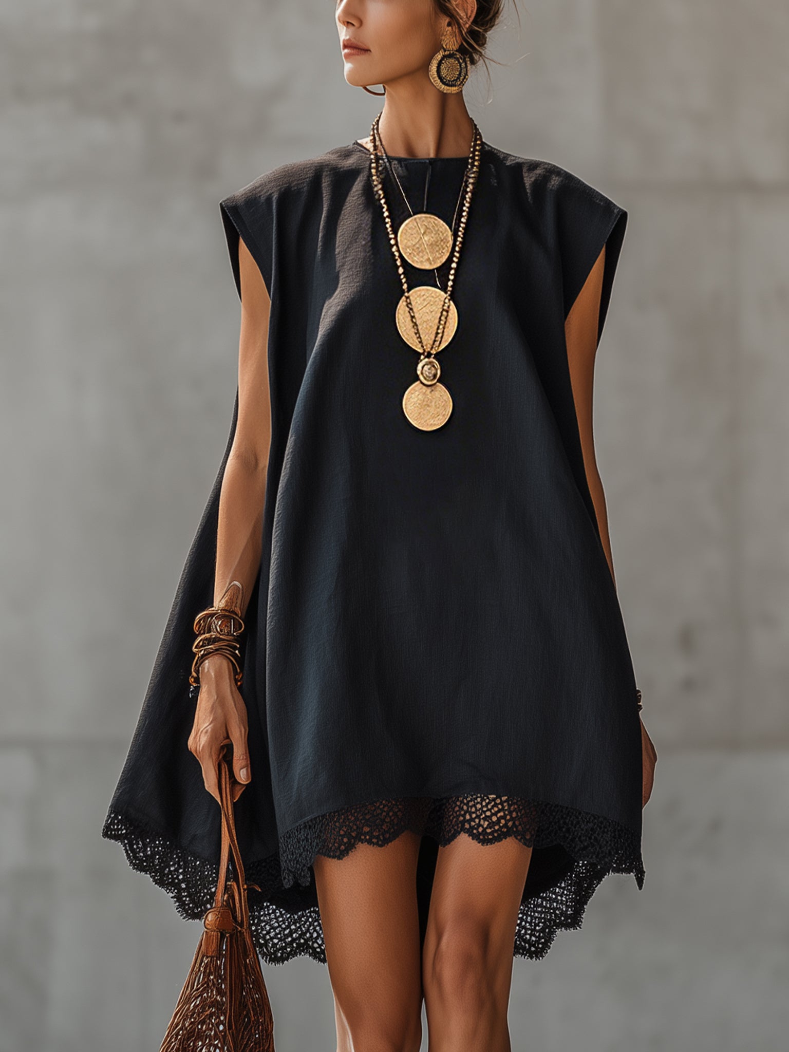 Embroidered Lace Linen Mini Dress