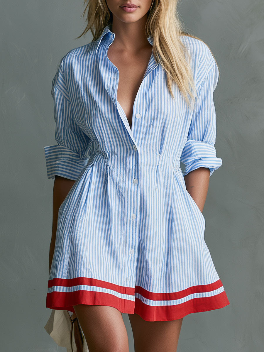 Retro Contrast-Trim Striped Mini Dress