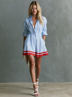 Retro Contrast-Trim Striped Mini Dress