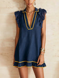 Contrast Trim Ruffle Mini Dress