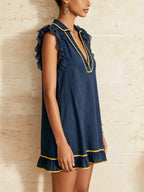 Contrast Trim Ruffle Mini Dress