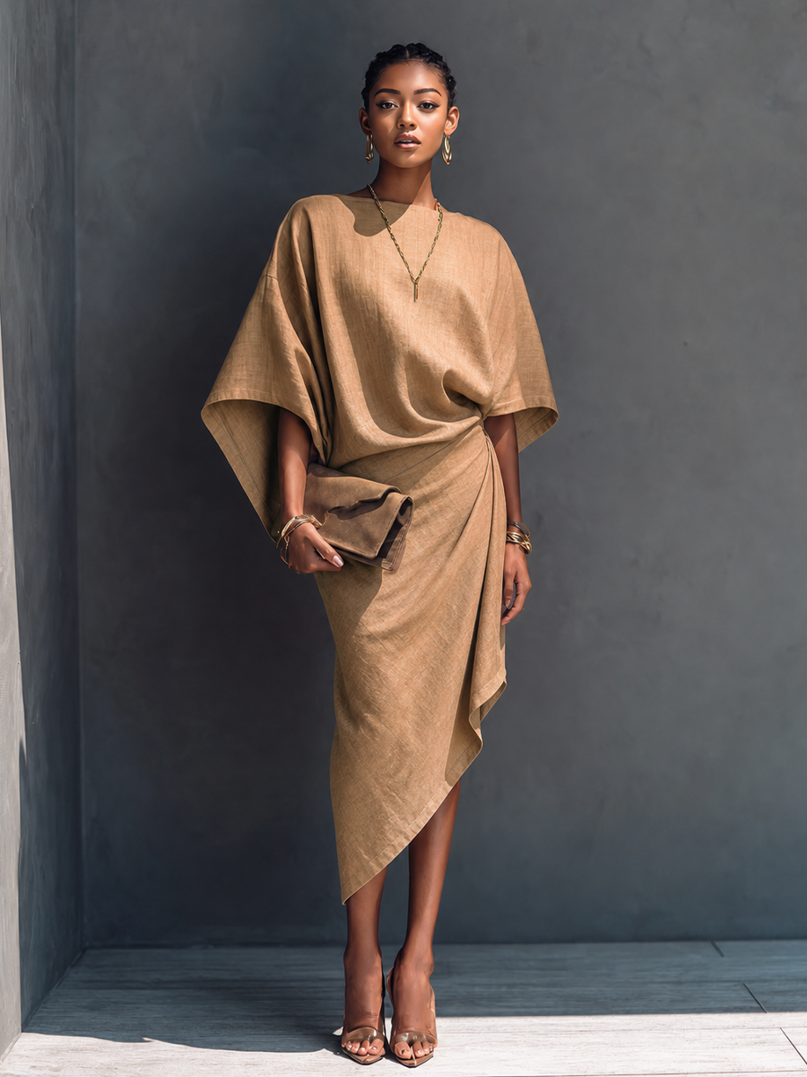 Minimalist Draped Asymmetric Midi Dress