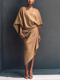 Minimalist Draped Asymmetric Midi Dress